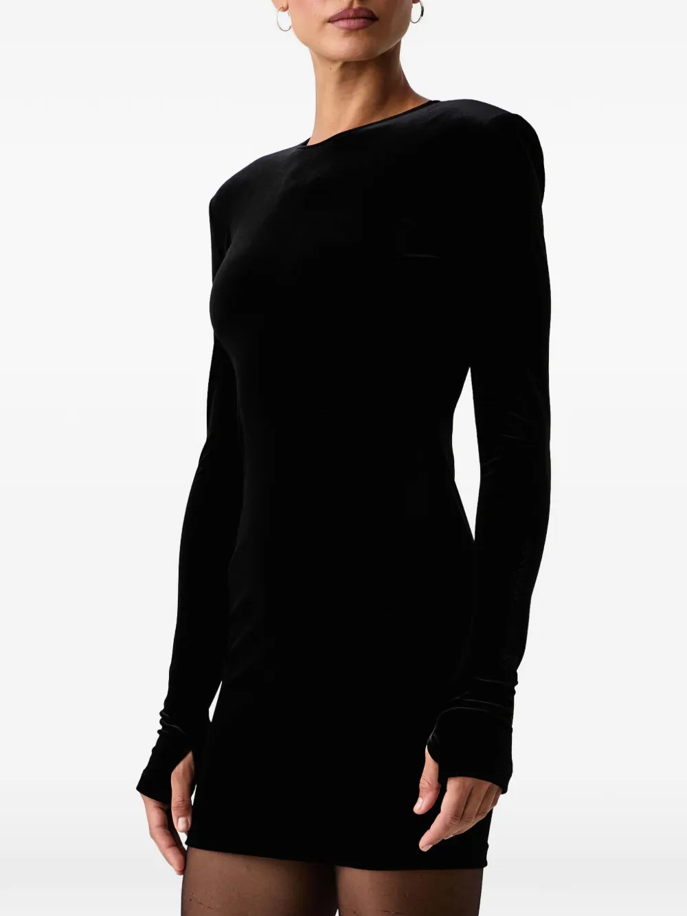 Armani Exchange padded-shoulder velvet mini dress Zwart