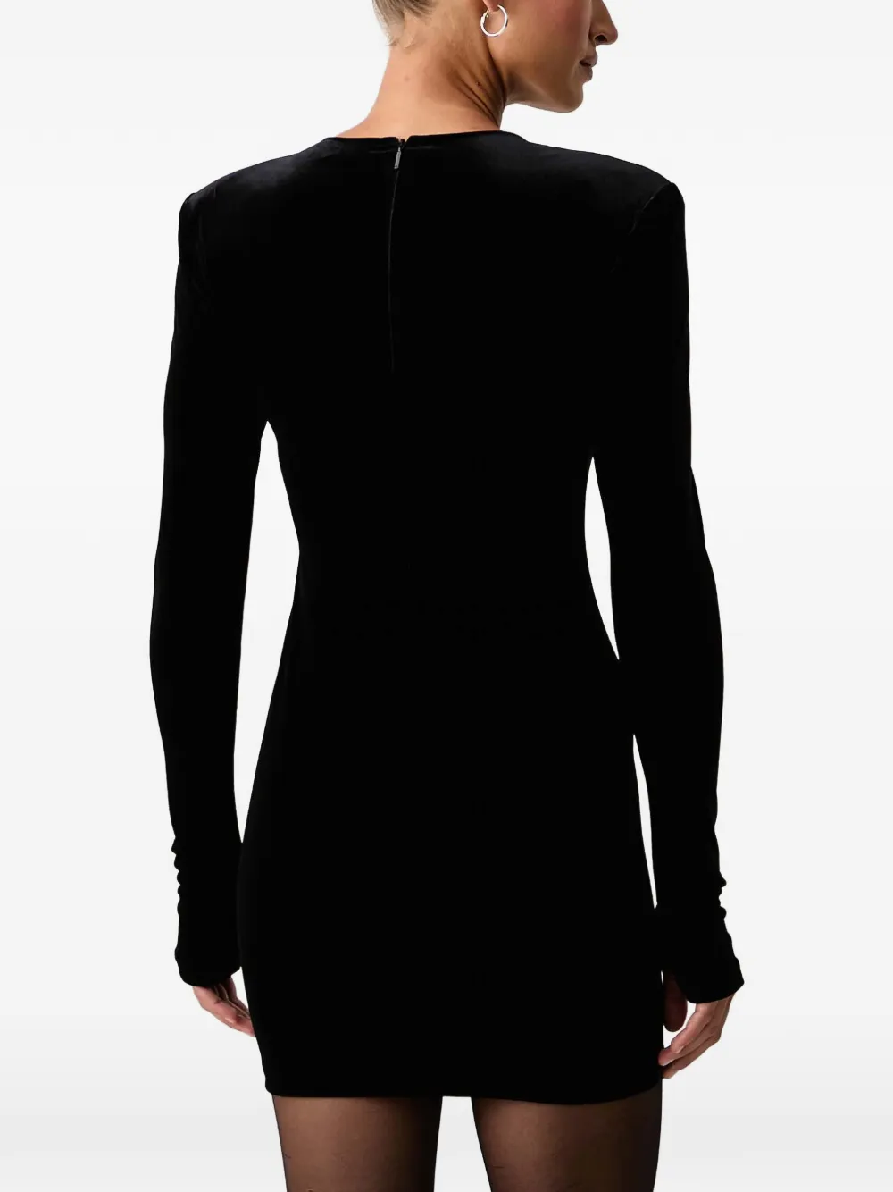 Armani Exchange padded-shoulder velvet mini dress Zwart