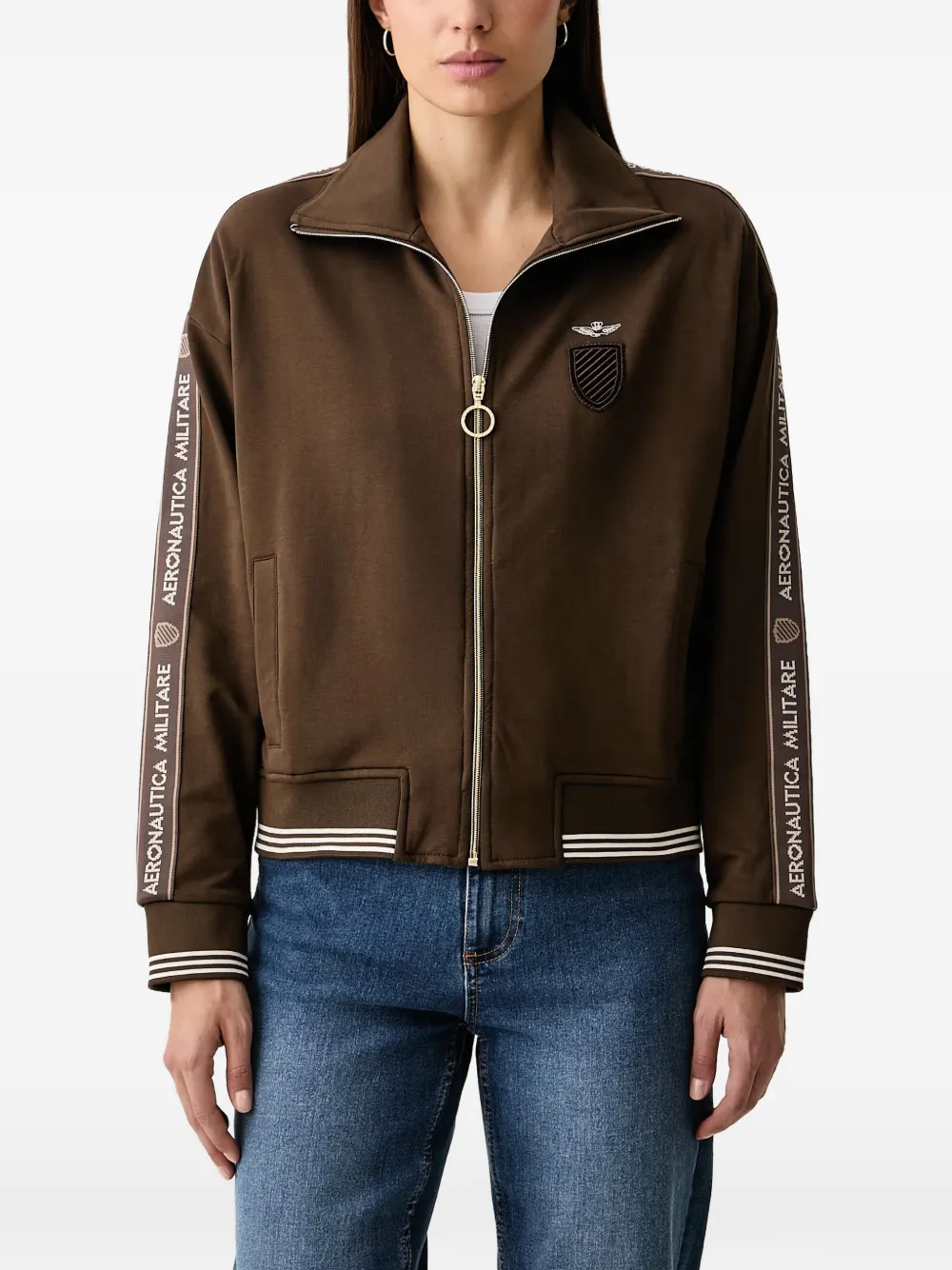 Aeronautica Militare logo-tape zip-up sweatshirt - Marrone