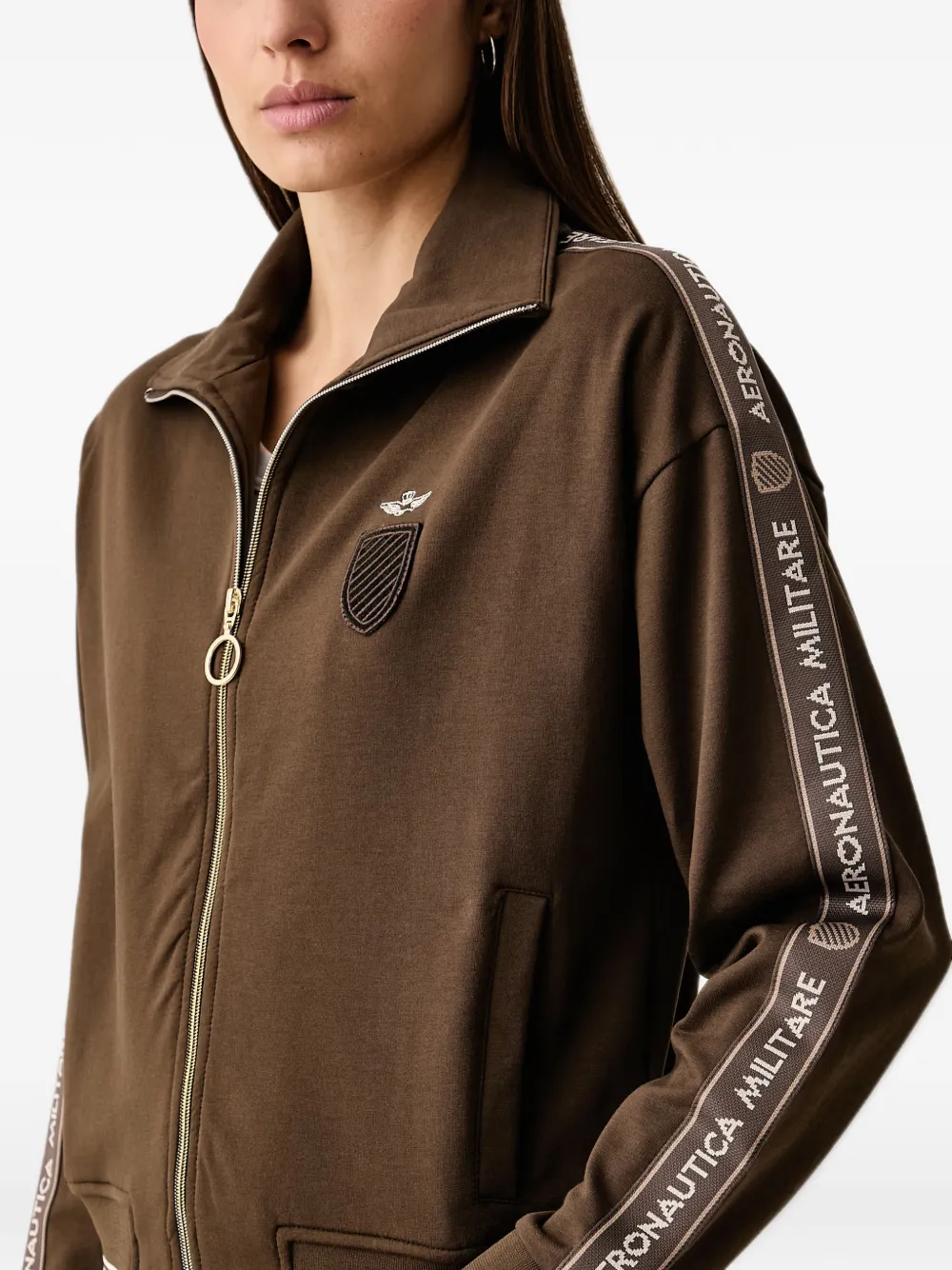 Aeronautica Militare logo-tape zip-up sweatshirt Bruin