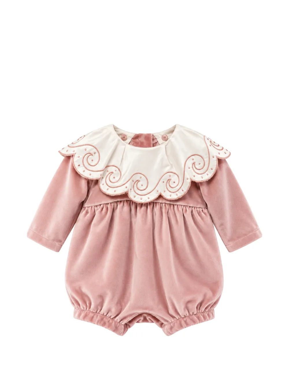 JESURUM BABY embroidered-collar velvet romper - Rosa