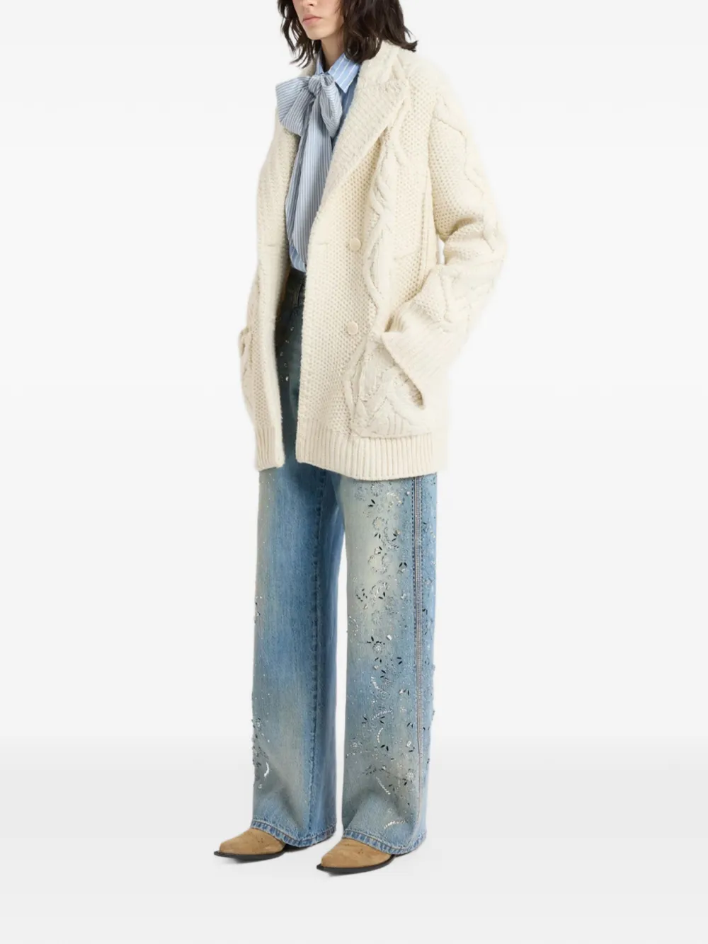 Ermanno Scervino cable-knit double-breasted cardigan coat Beige