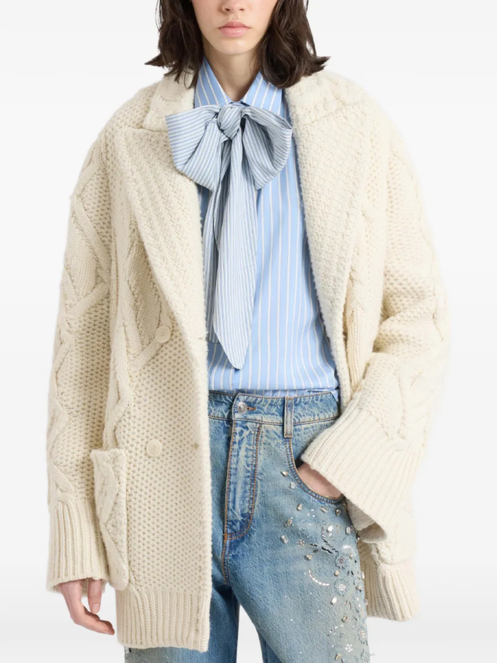 Ermanno Scervino cable-knit double-breasted cardigan coat Beige