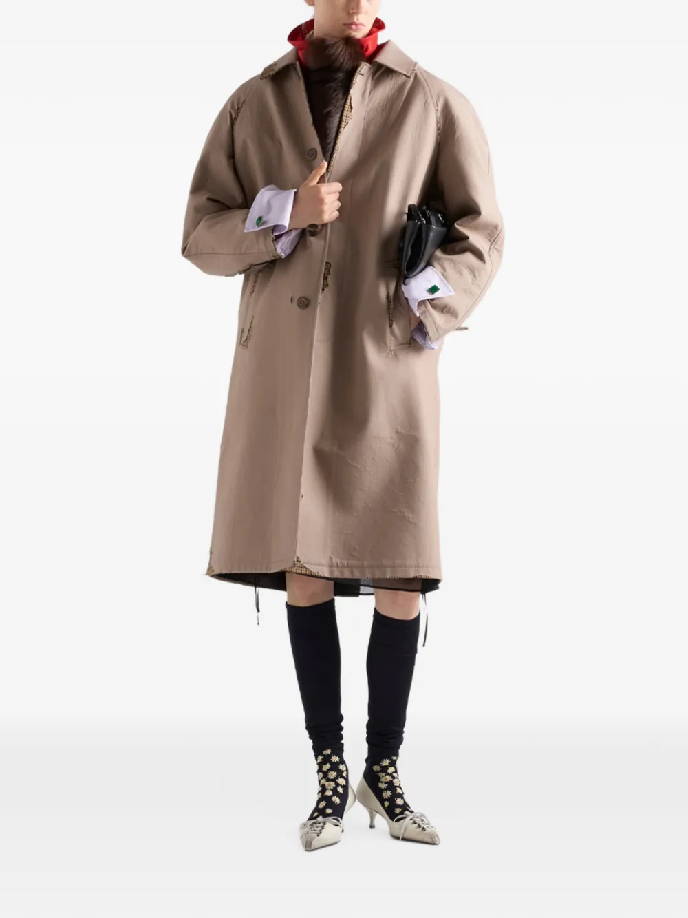 Prada bonded poplin coat with devoré effect Beige