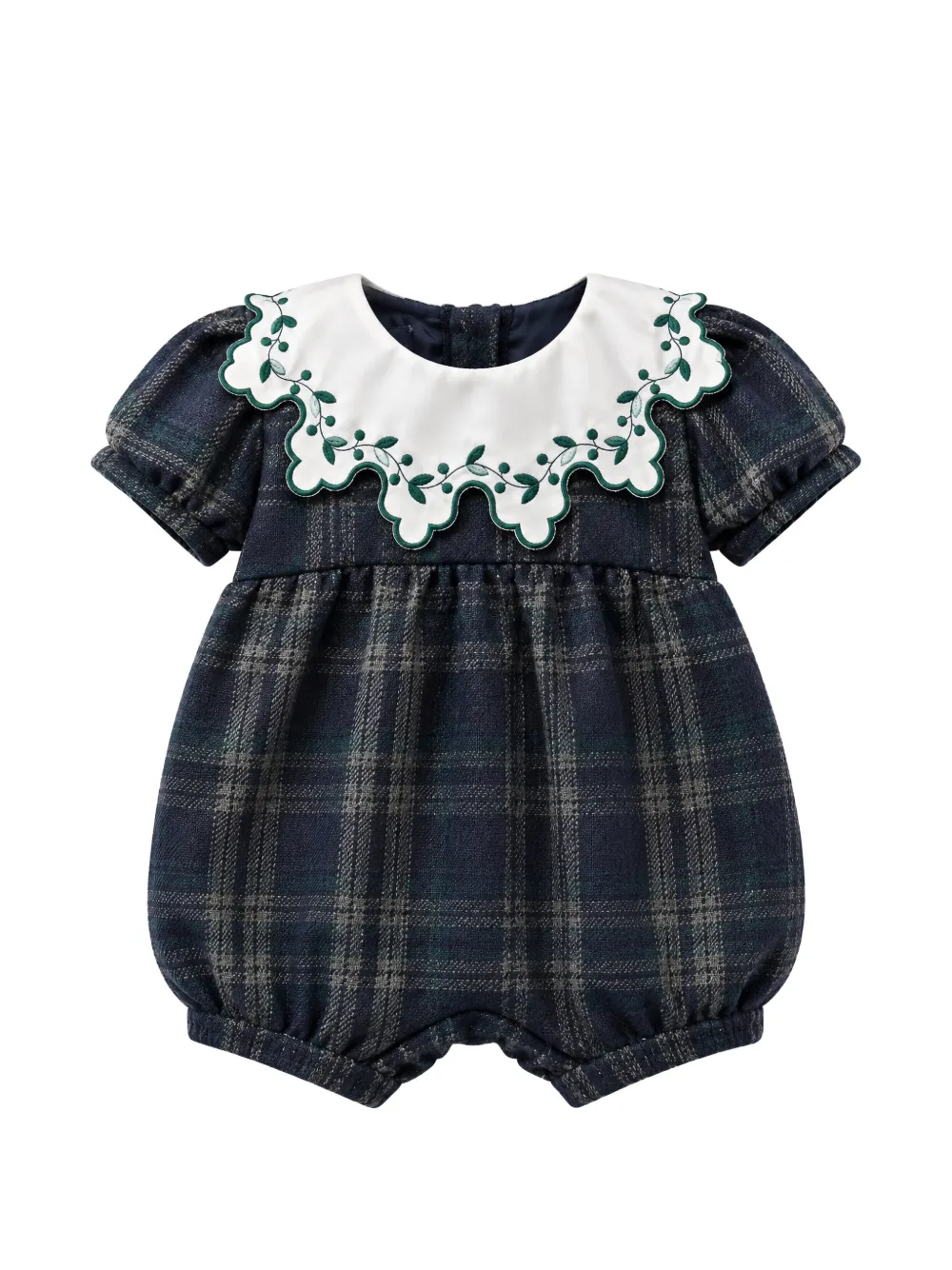 JESURUM BABY check-pattern embroidered-collar romper - Blu