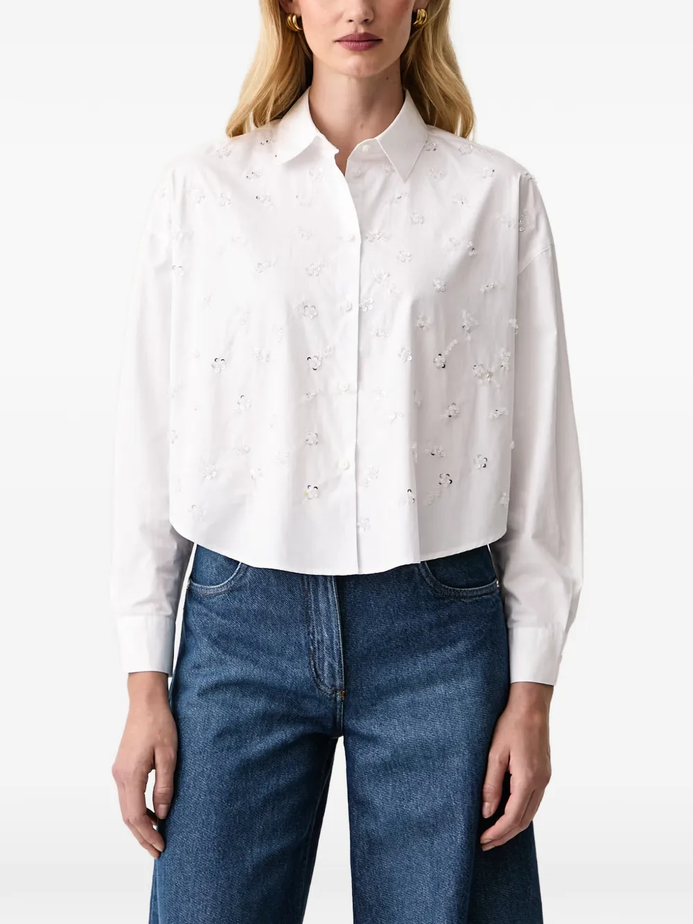 Armani Exchange sequin-embellished cropped shirt - Bianco