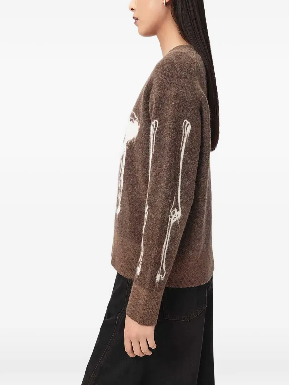 AllSaints Ribspill skeleton-print sweater Bruin