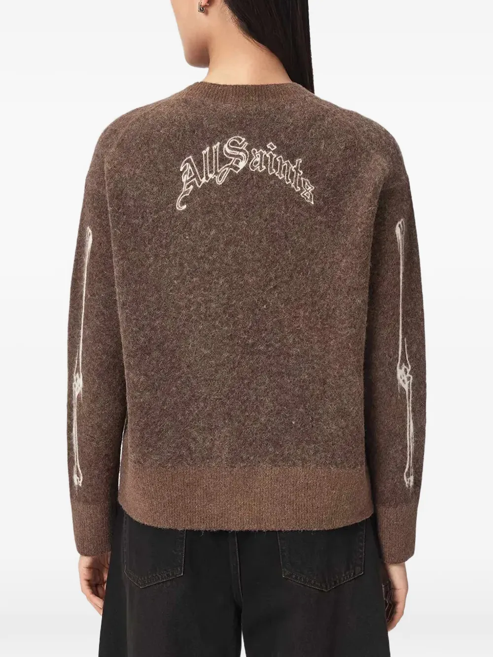 AllSaints Ribspill skeleton-print sweater Bruin