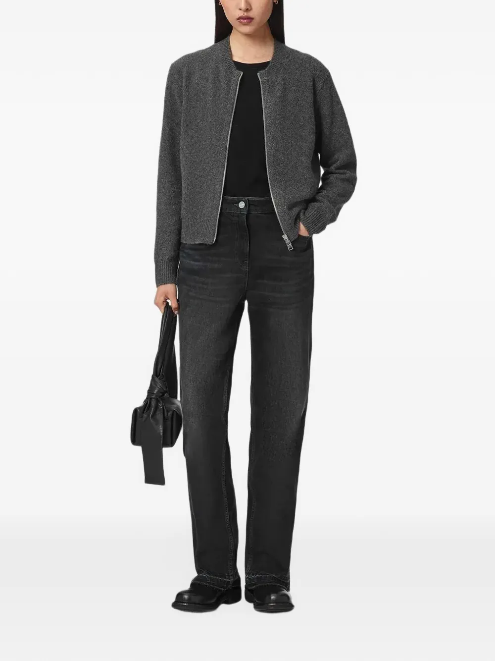 AllSaints Effie zip-up knitted cardigan Grijs