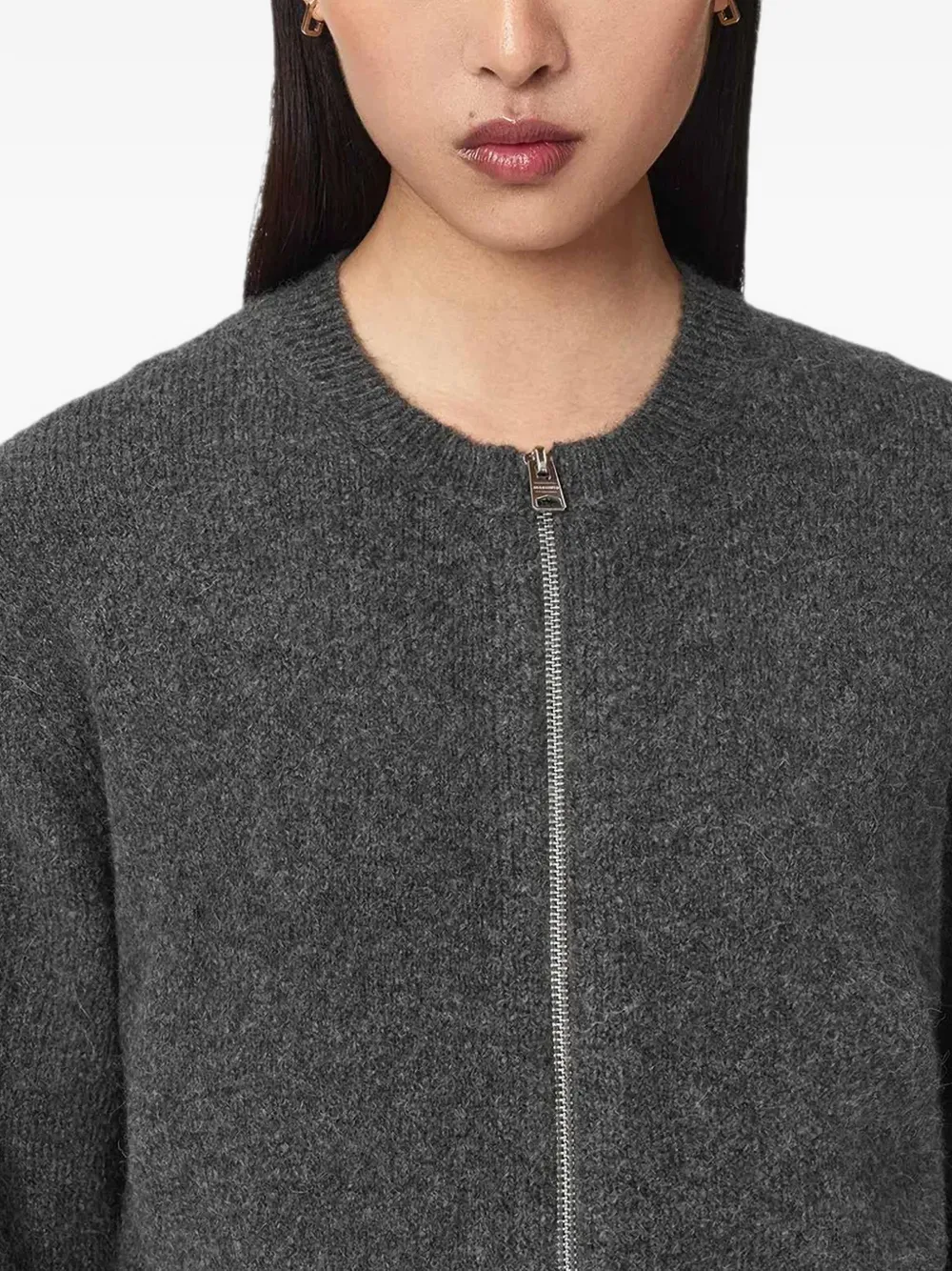 AllSaints Effie zip-up knitted cardigan Grijs