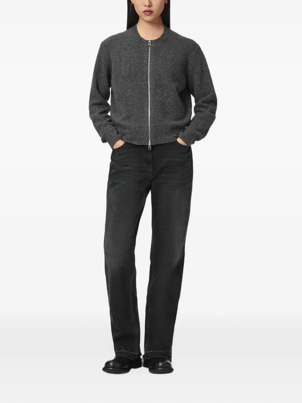 AllSaints Effie zip-up knitted cardigan Grijs