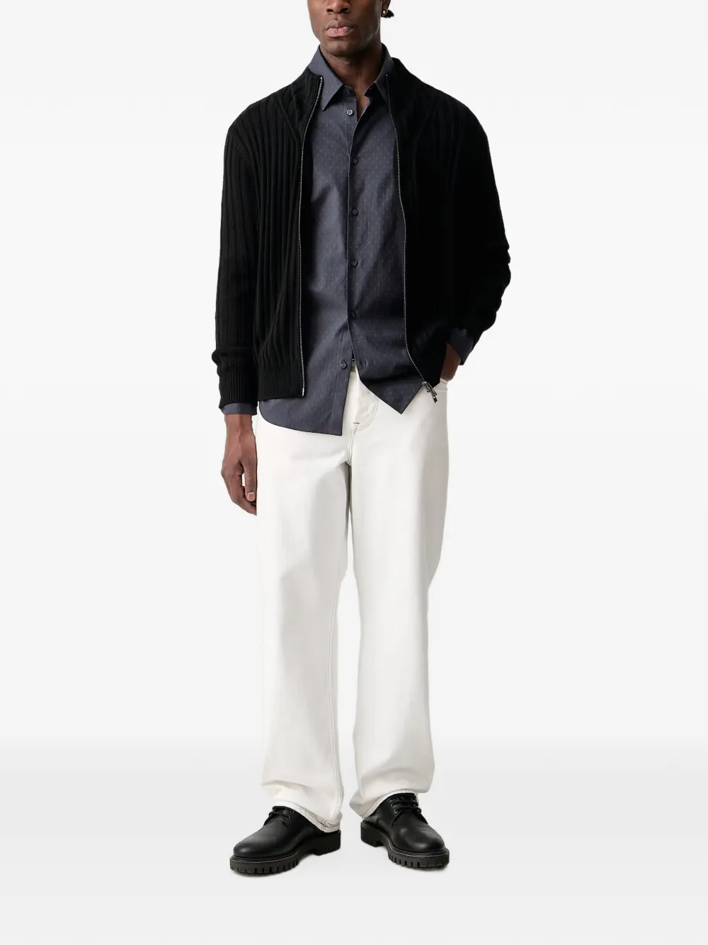 Armani Exchange monogram-pattern long-sleeve shirt Grijs