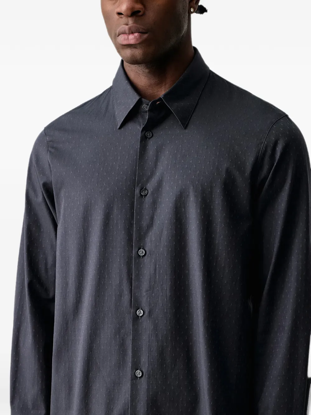 Armani Exchange monogram-pattern long-sleeve shirt Grijs