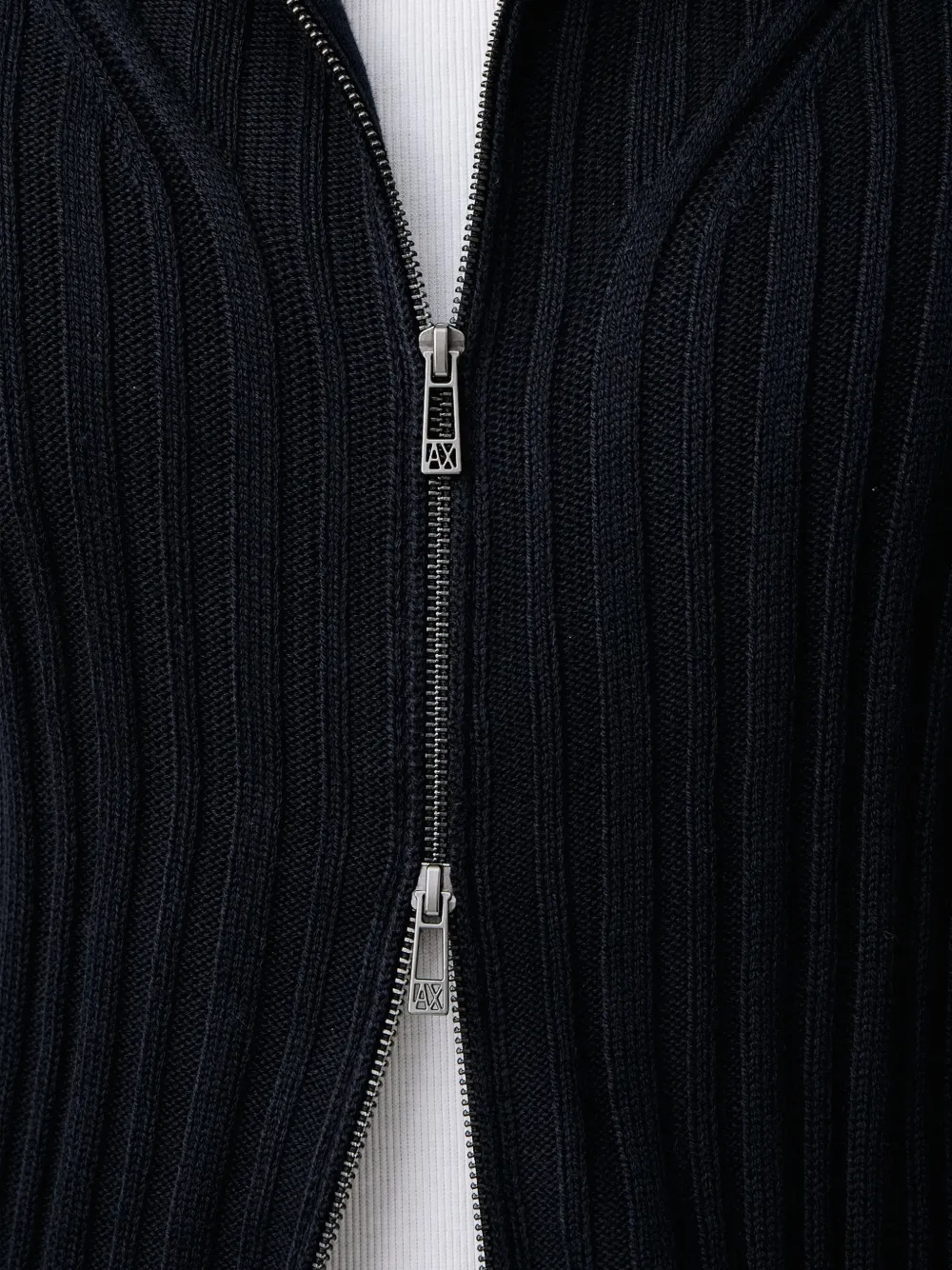 Armani Exchange ribbed-knit zip-up cardigan Blauw