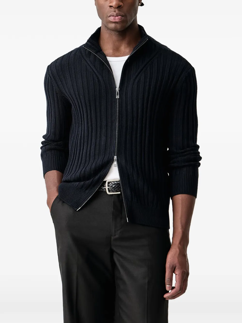 Armani Exchange ribbed-knit zip-up cardigan - Blu