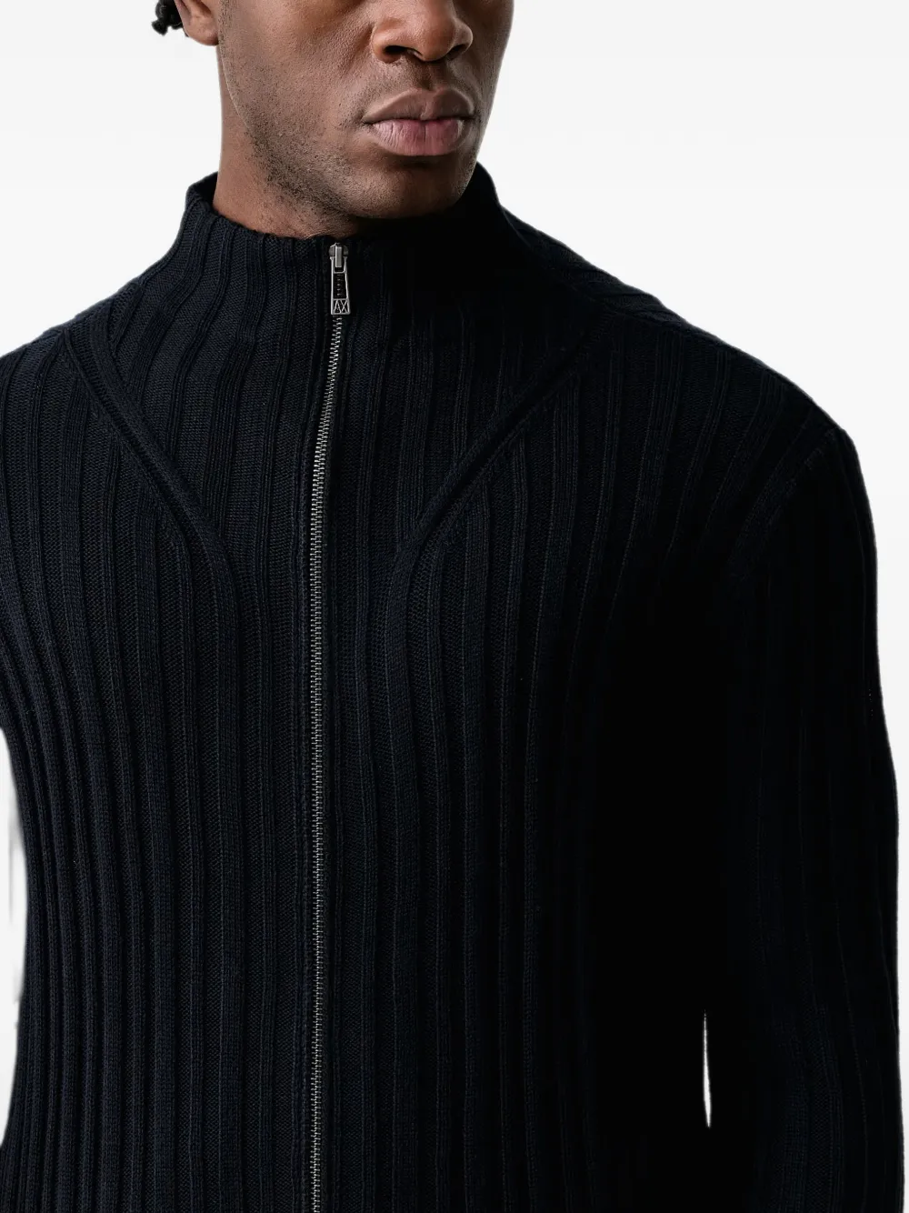 Armani Exchange ribbed-knit zip-up cardigan Blauw