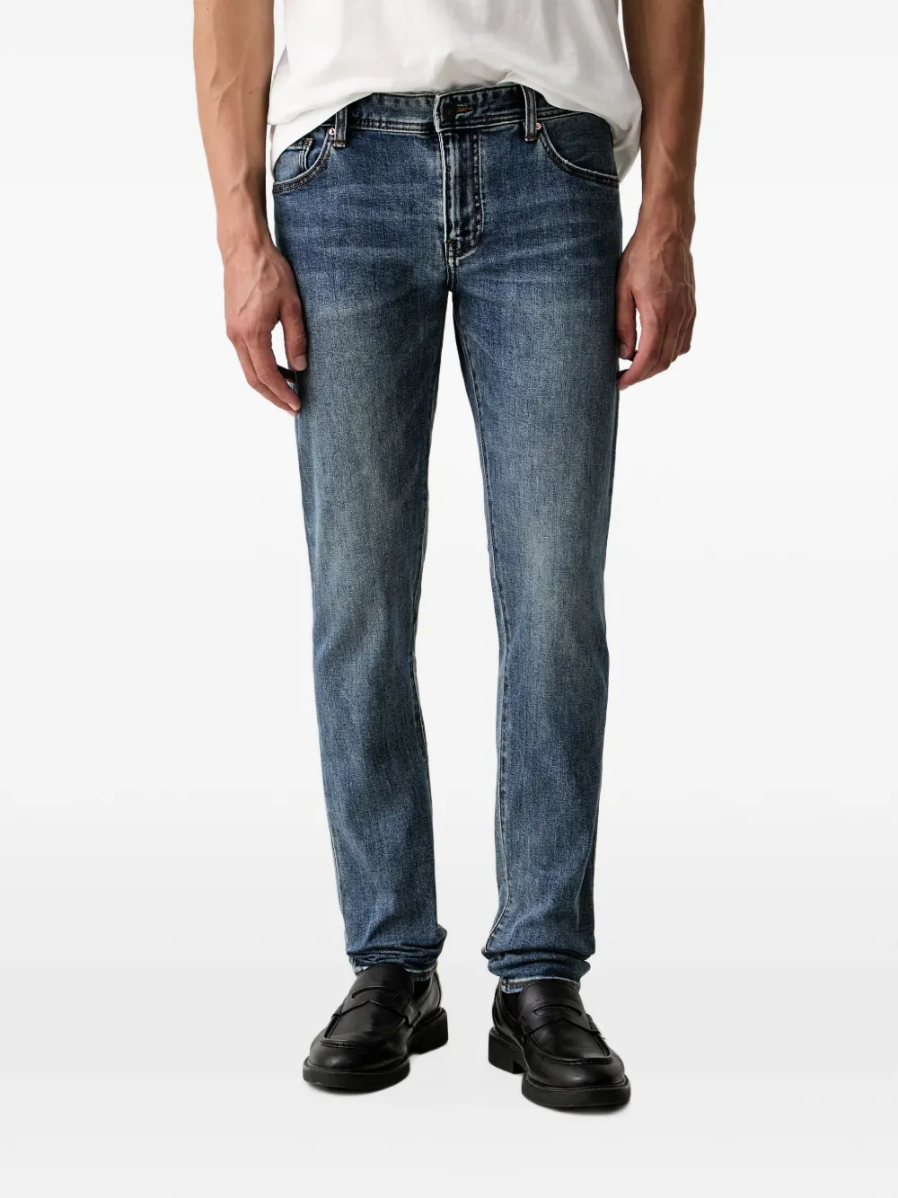 Armani Exchange logo-patch whiskered jeans - Blu