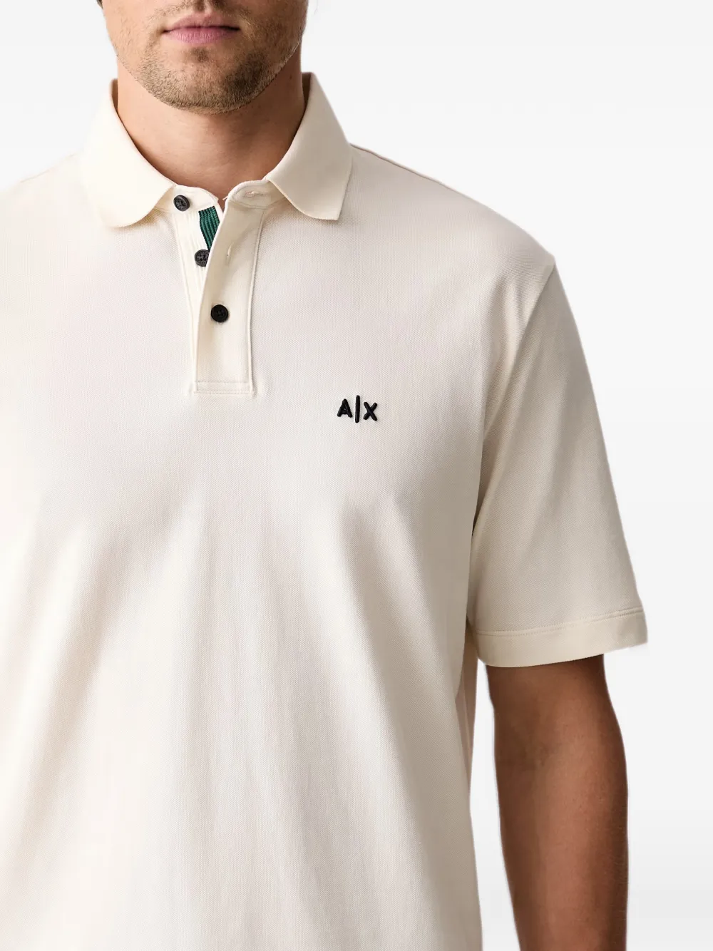 Armani Exchange logo-embroidered piqué polo shirt Beige