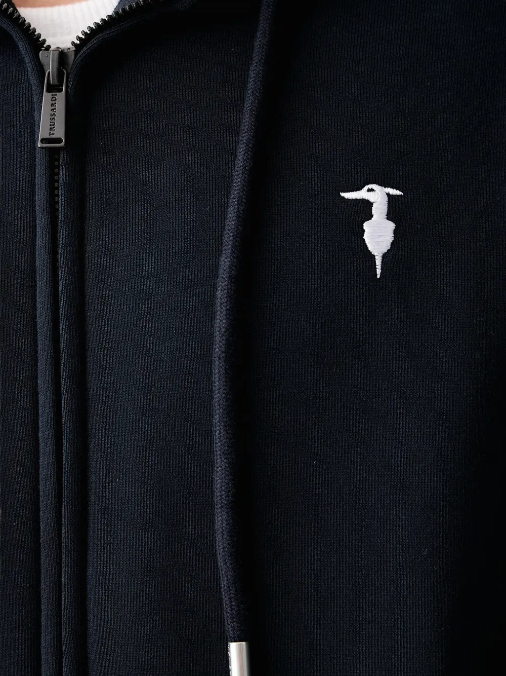 Trussardi logo-embroidered zip-up hoodie Blauw