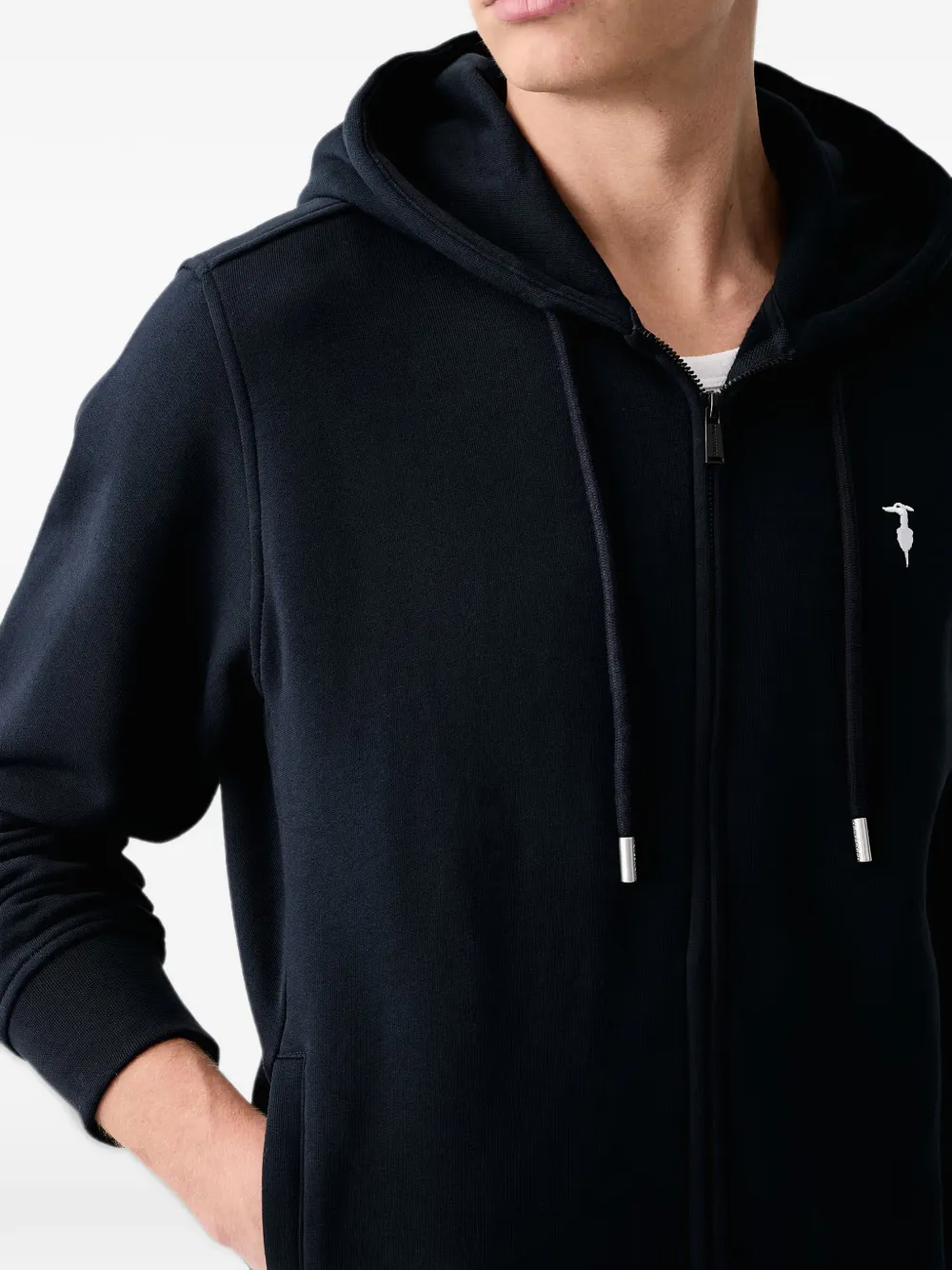 Trussardi logo-embroidered zip-up hoodie Blauw