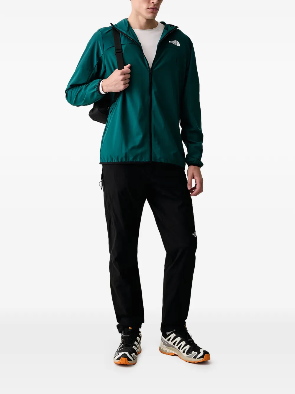 The North Face logo-print hooded jacket Groen