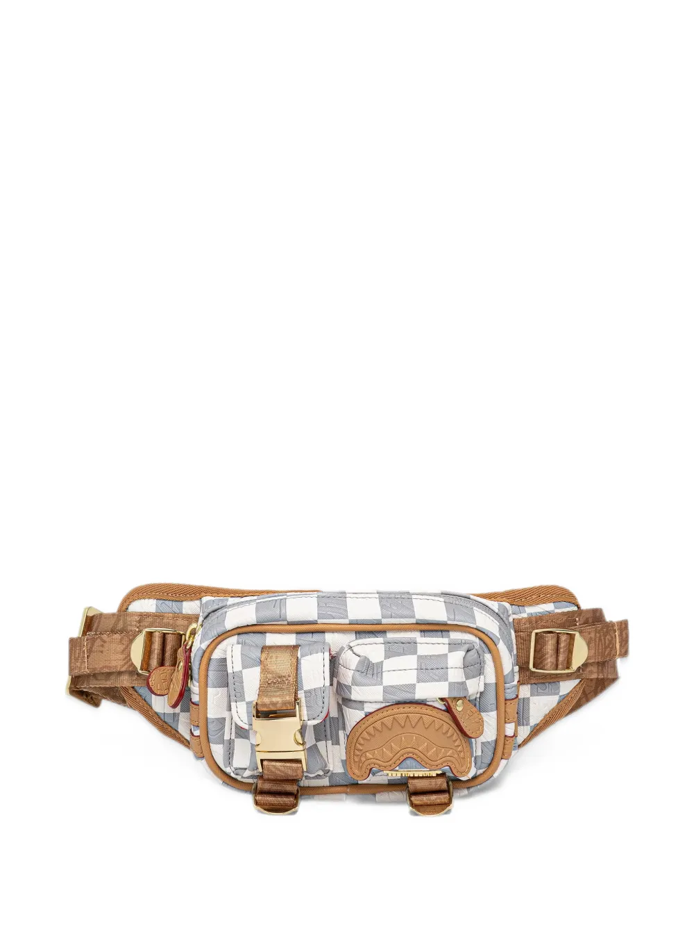 Sprayground Shark Mouth check belt bag - Bianco