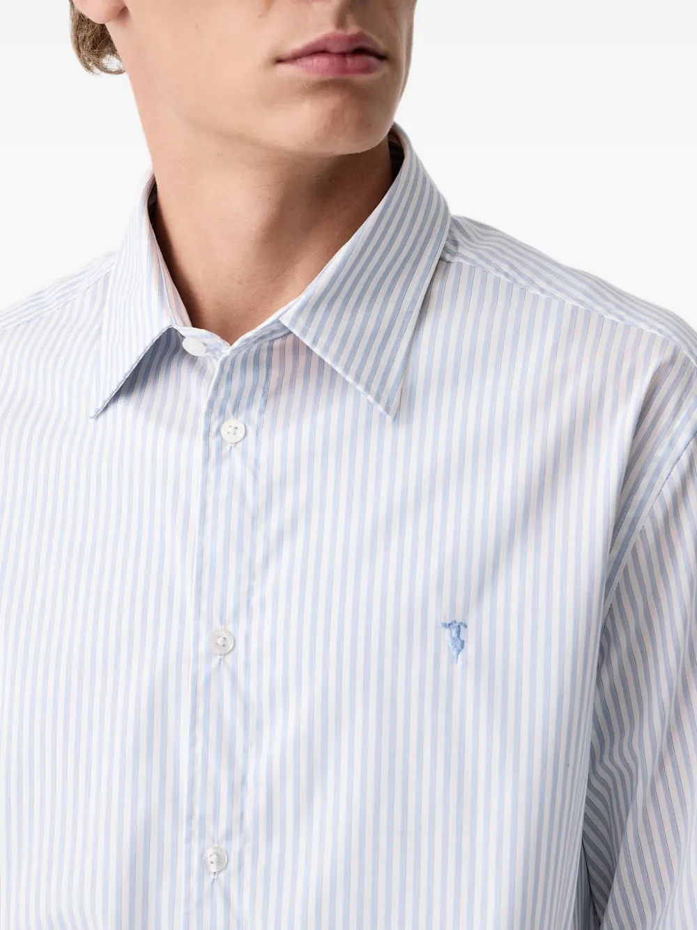 Trussardi vertical-stripe embroidered-logo shirt Wit