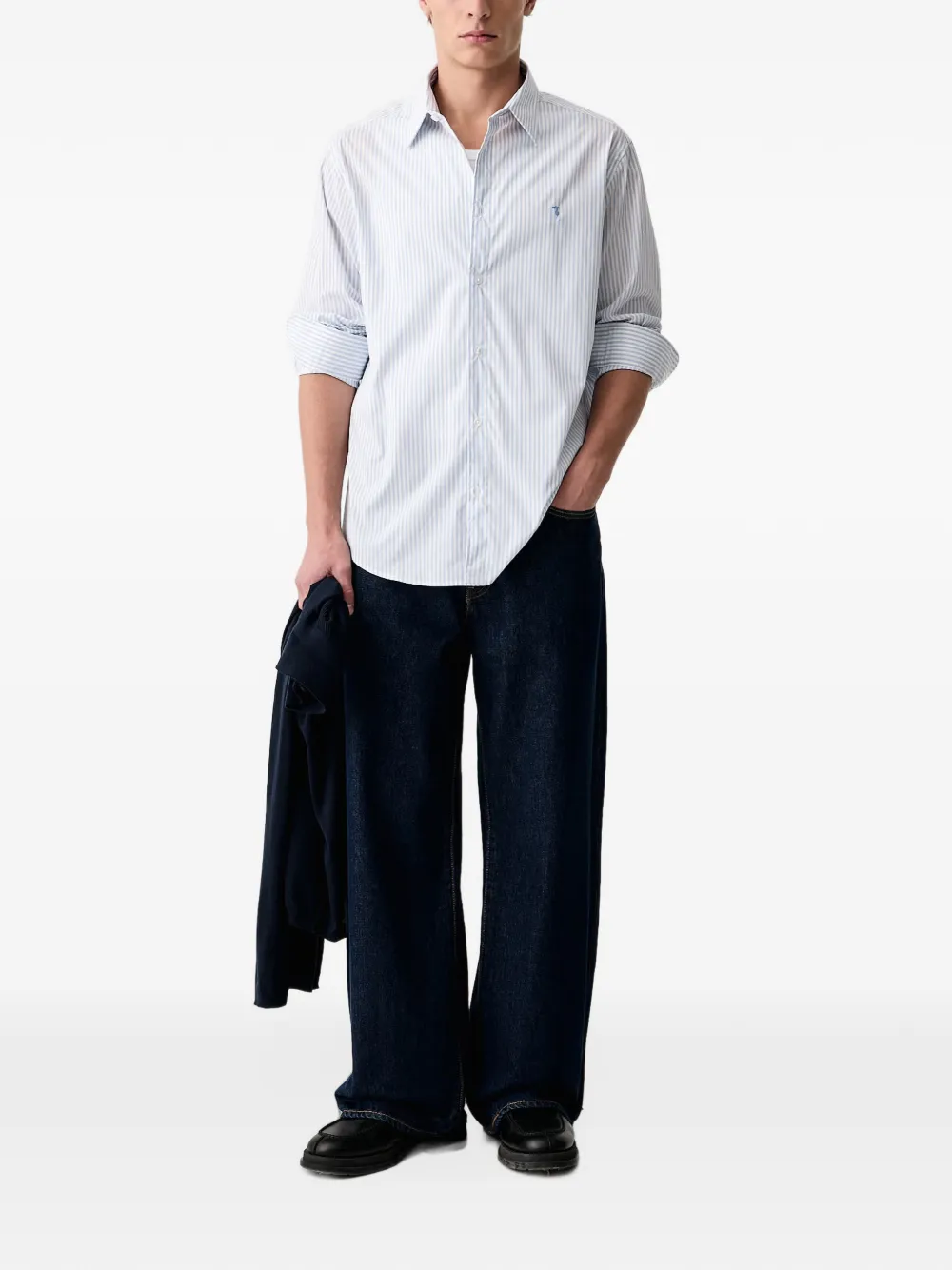 Trussardi vertical-stripe embroidered-logo shirt Wit