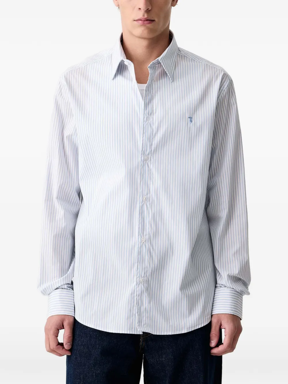 Trussardi vertical-stripe embroidered-logo shirt - Bianco