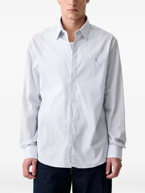 Trussardi vertical-stripe embroidered-logo shirt