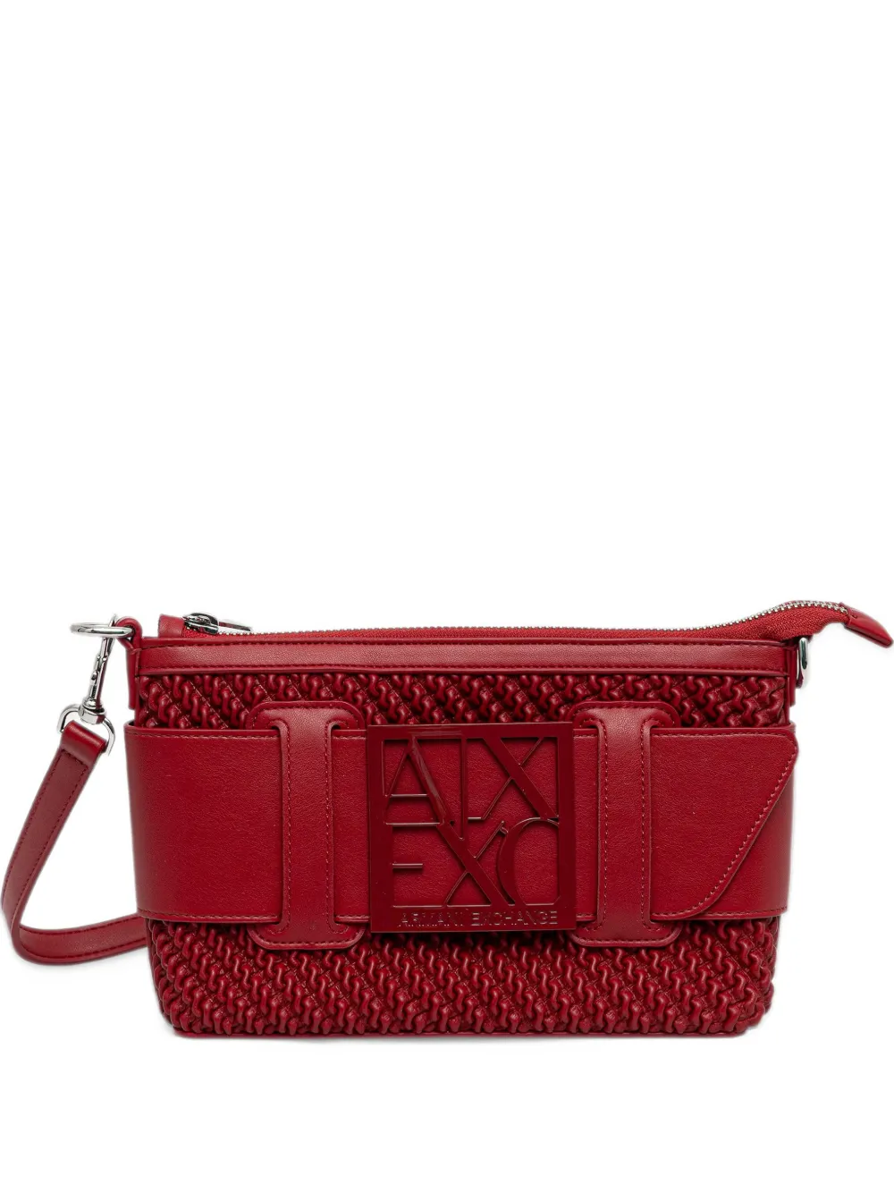 Armani Exchange logo-plaque woven-effect shoulder bag - Rosso