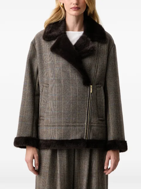 Armani Exchange check-pattern faux-fur-trim jacket