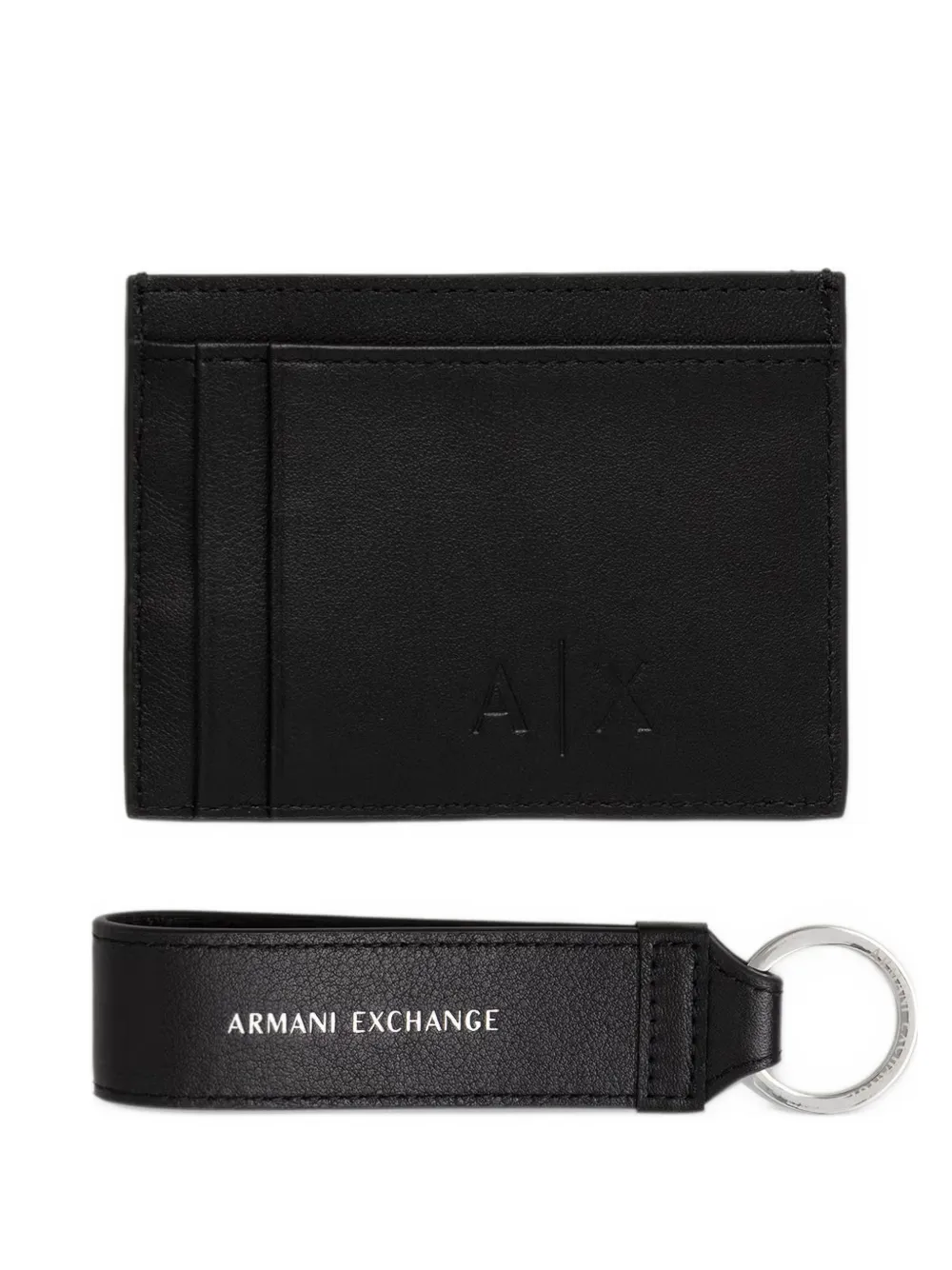 Armani Exchange A|X debossed leather card holder set (set of two) - Nero