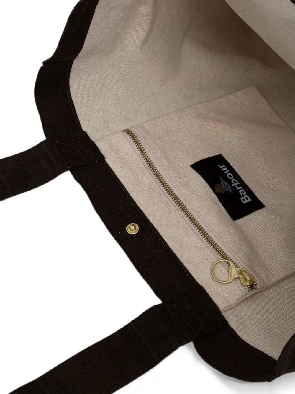 Barbour overdyed Telfield tartan tote bag Bruin