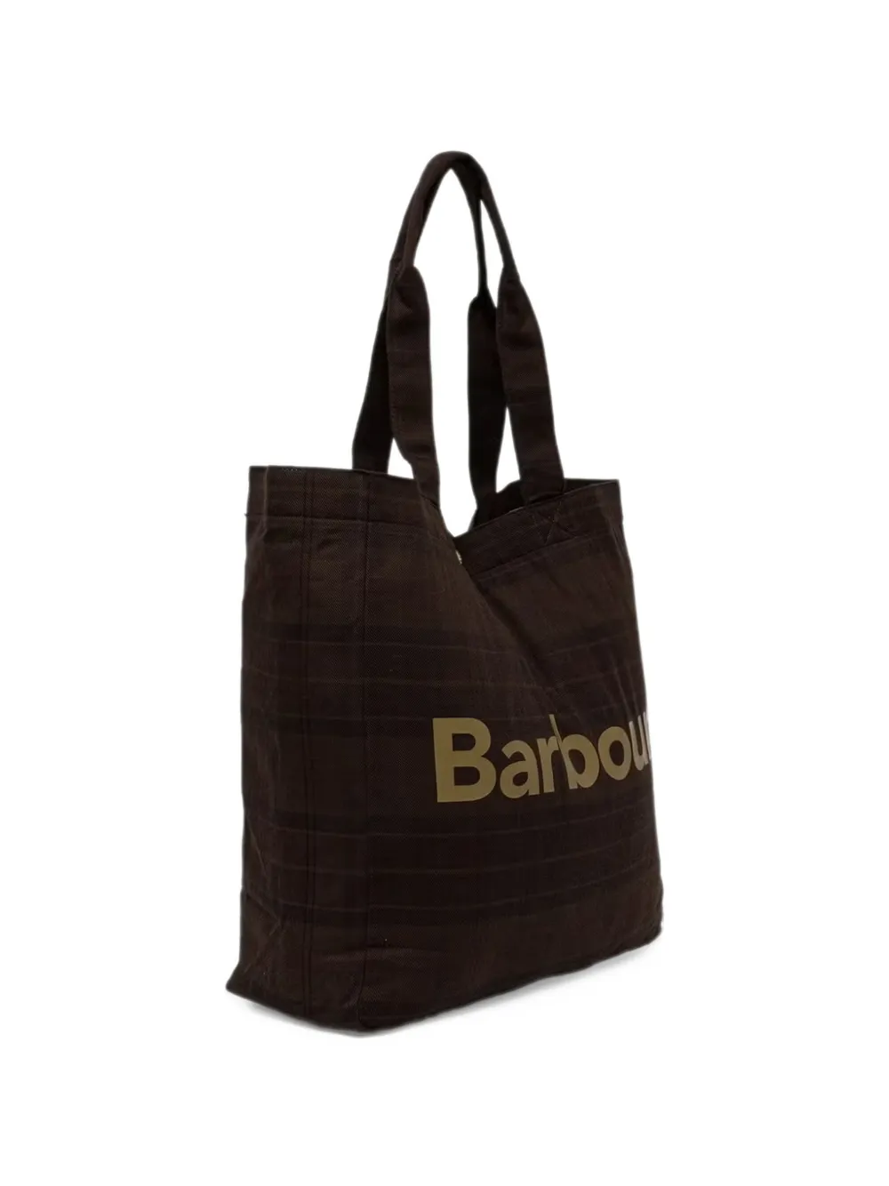 Barbour overdyed Telfield tartan tote bag Bruin