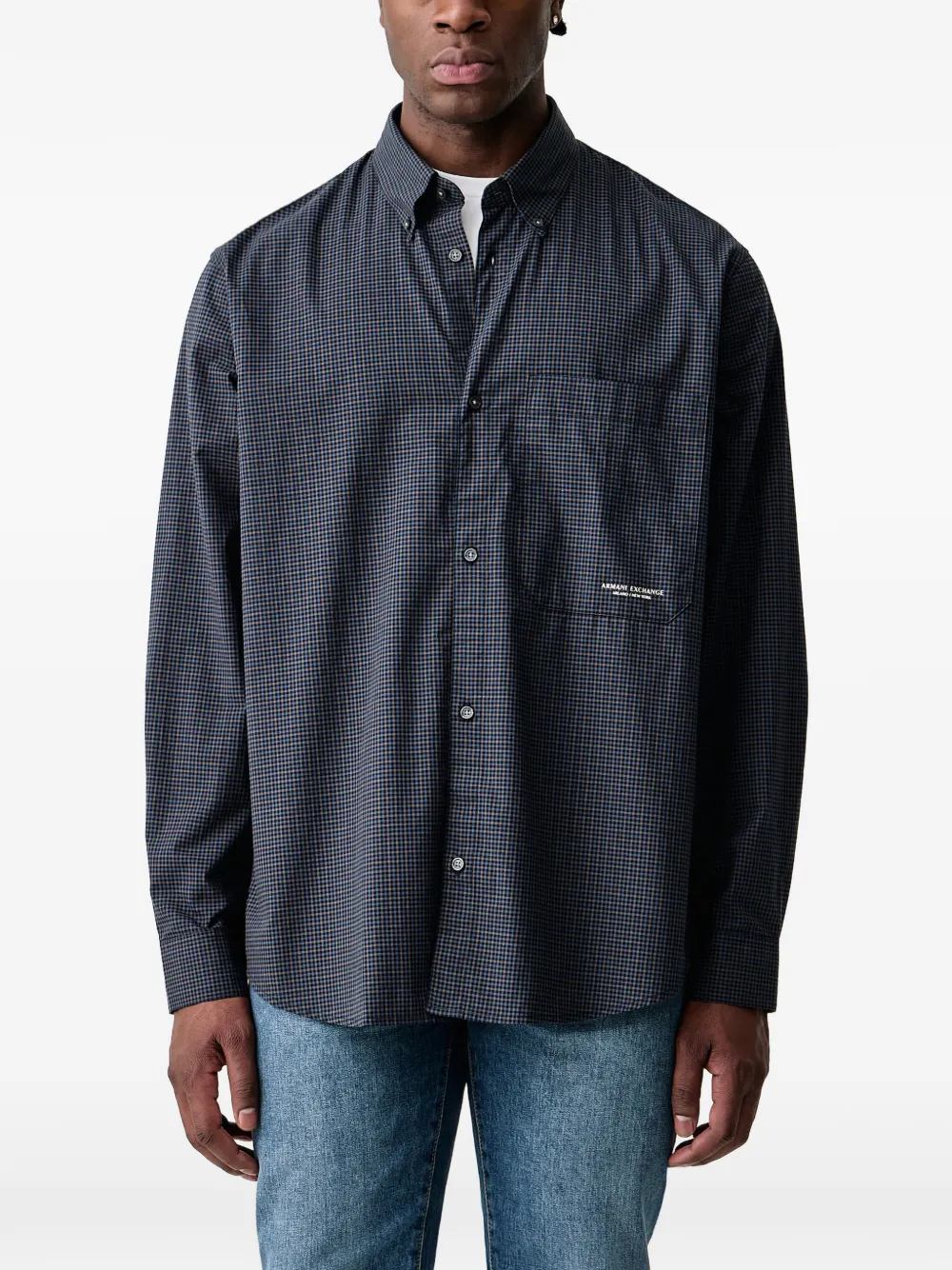 Armani Exchange gingham-check button-down shirt - Blu