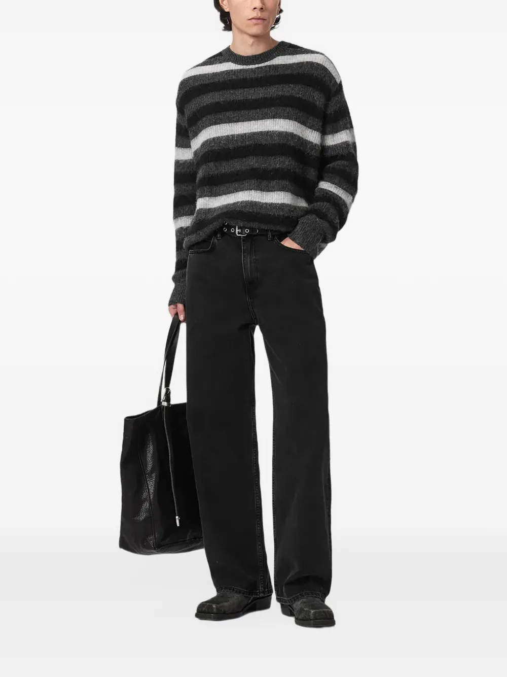 AllSaints Sammie striped brushed-knit sweater Grijs