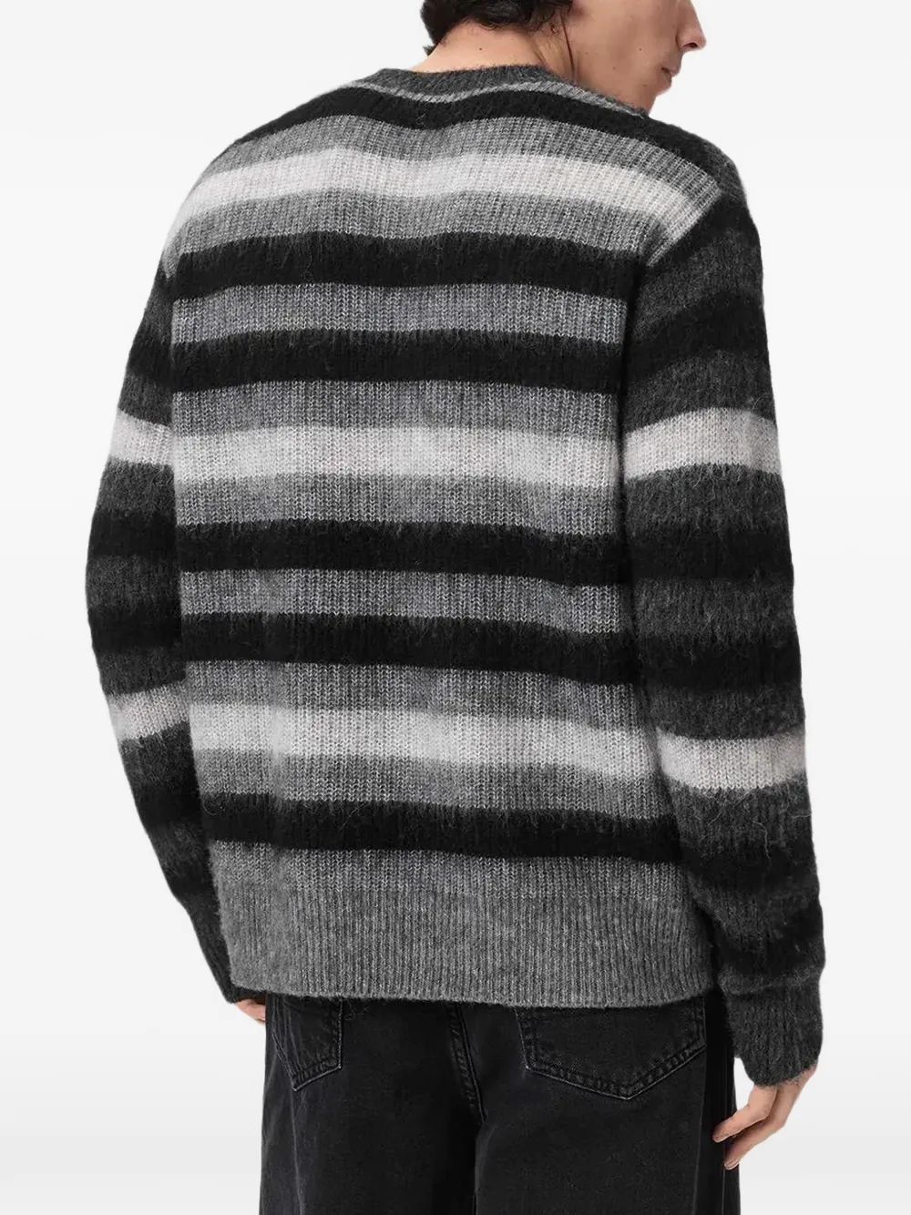 AllSaints Sammie striped brushed-knit sweater Grijs