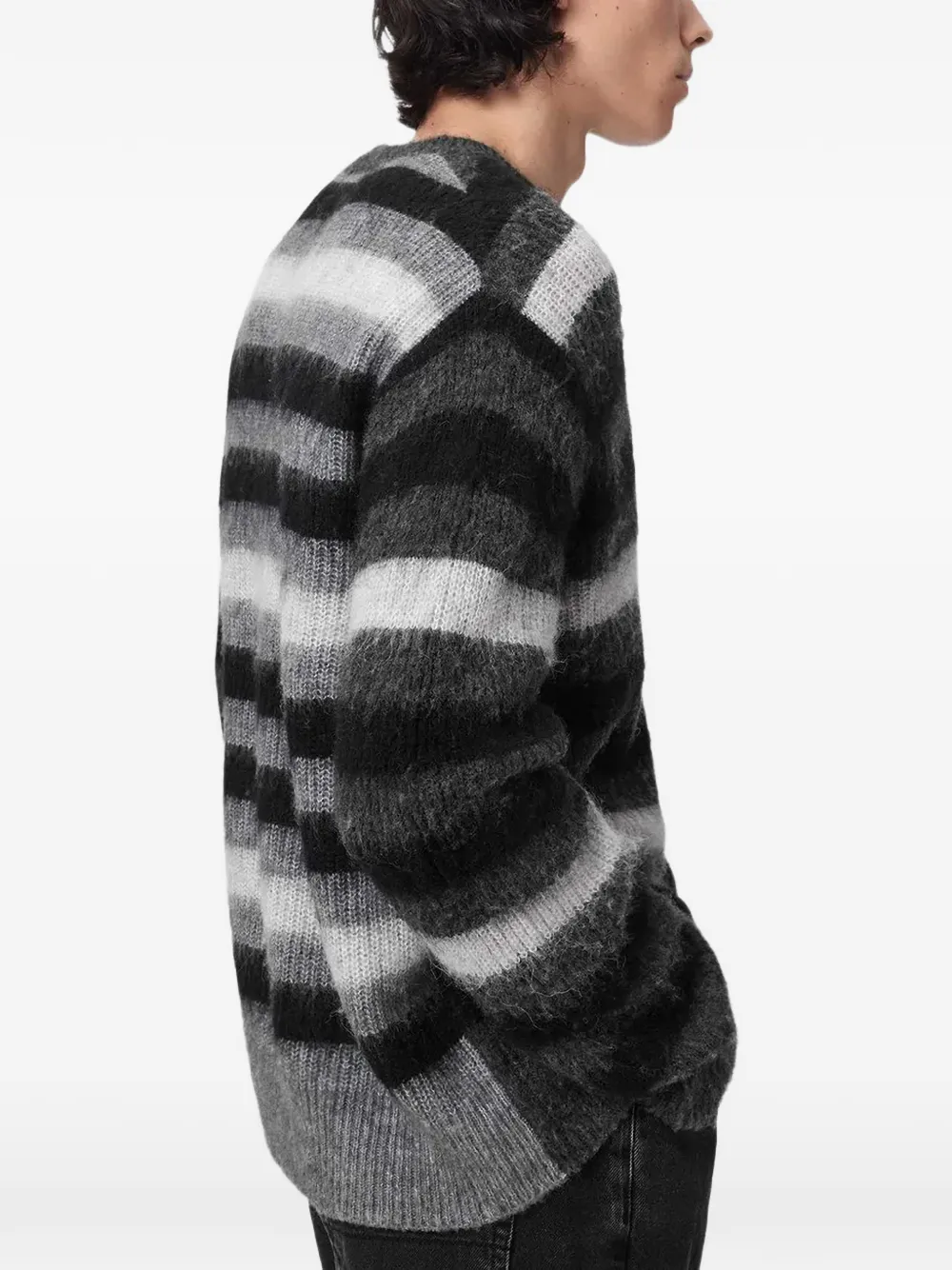 AllSaints Sammie striped brushed-knit sweater Grijs