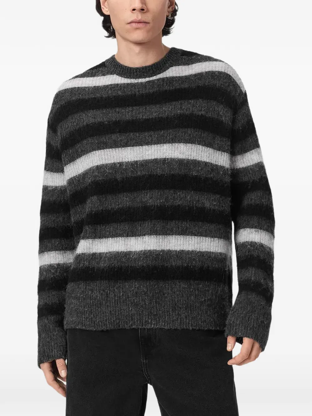 AllSaints Sammie striped brushed-knit sweater Grijs