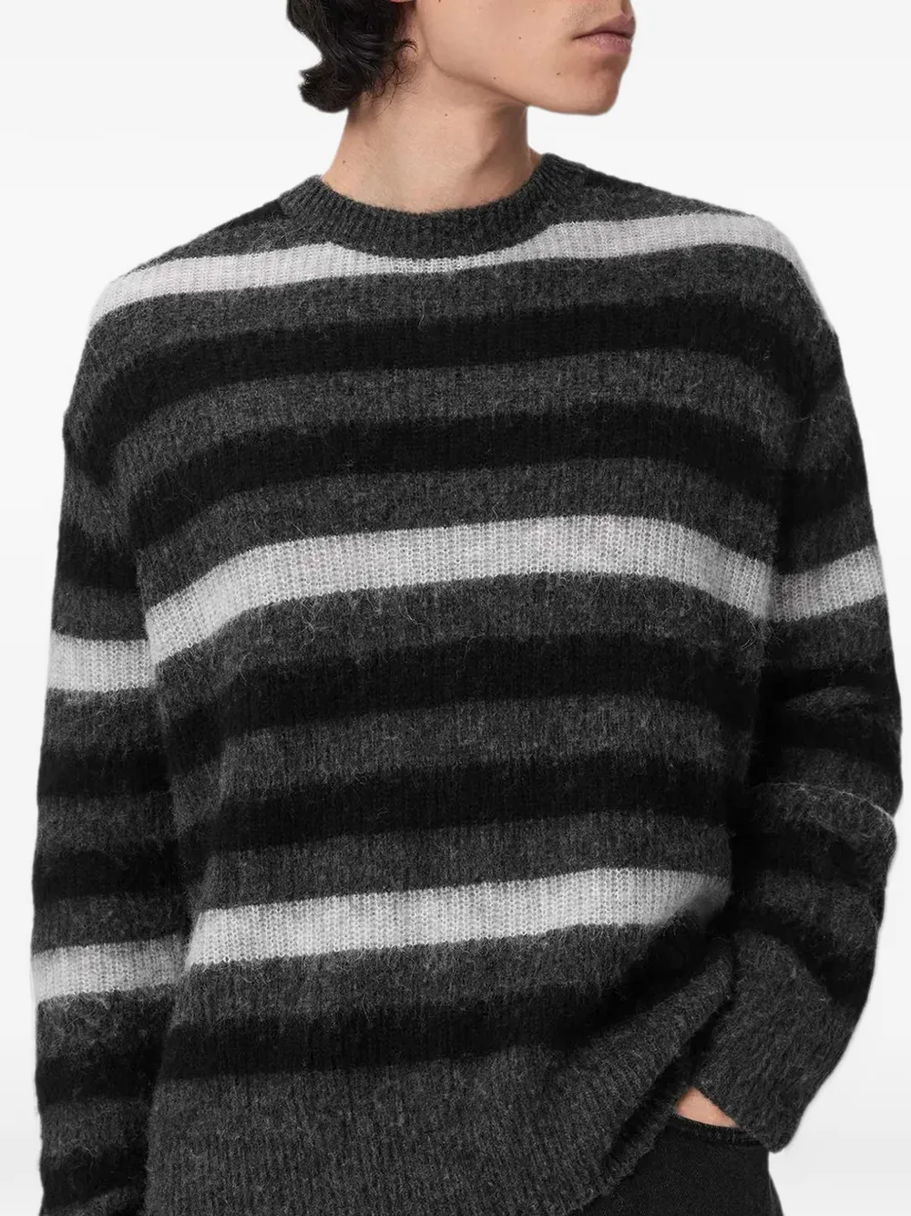 AllSaints Sammie striped brushed-knit sweater Grijs