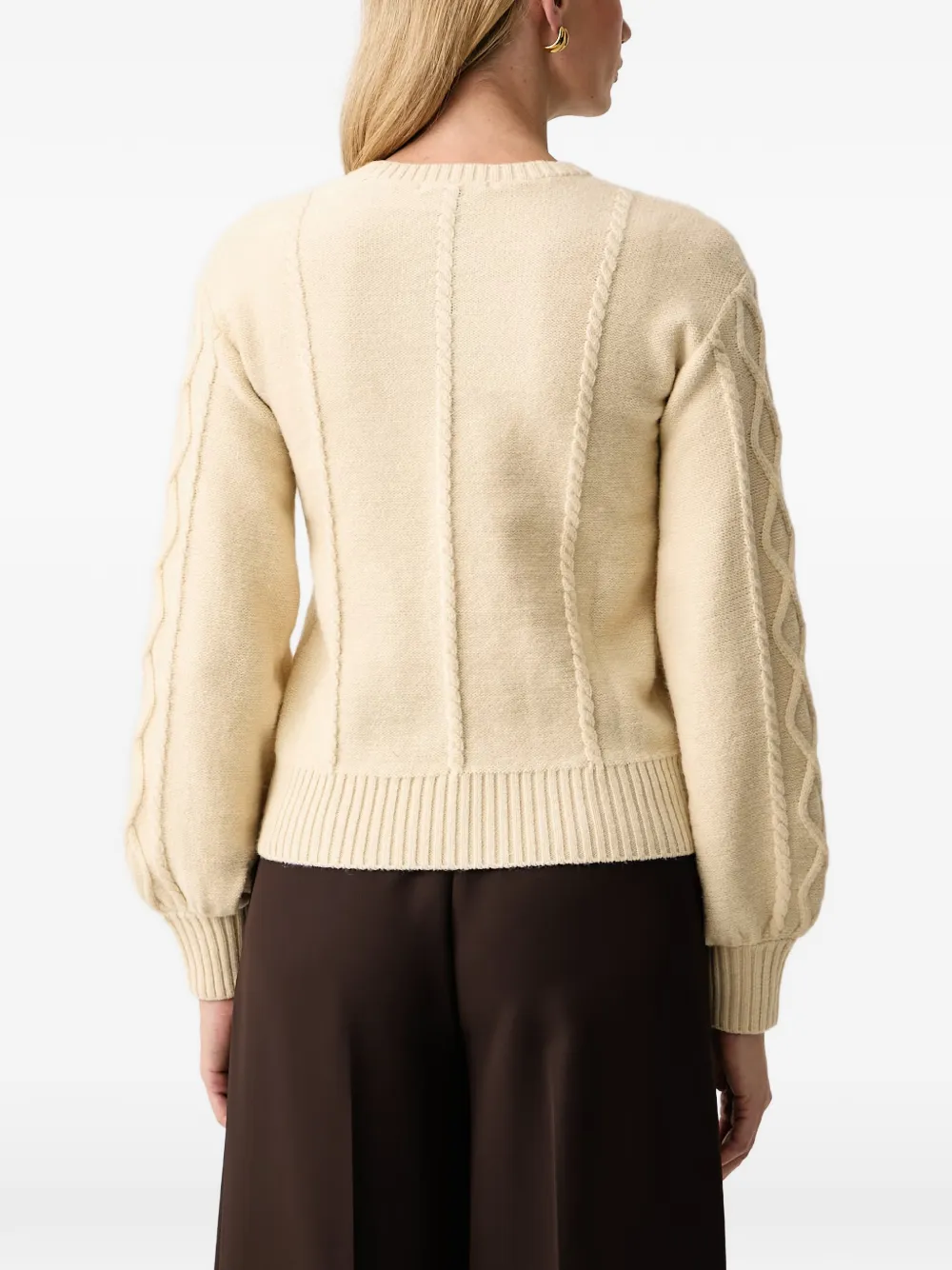 Armani Exchange cable-knit V-neck sweater Beige