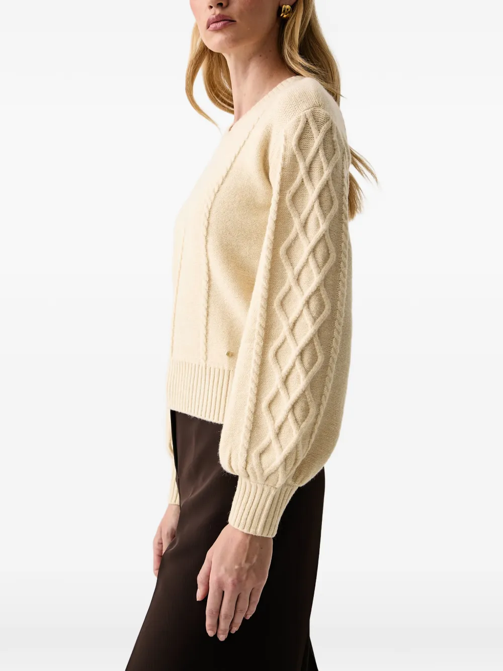 Armani Exchange cable-knit V-neck sweater Beige