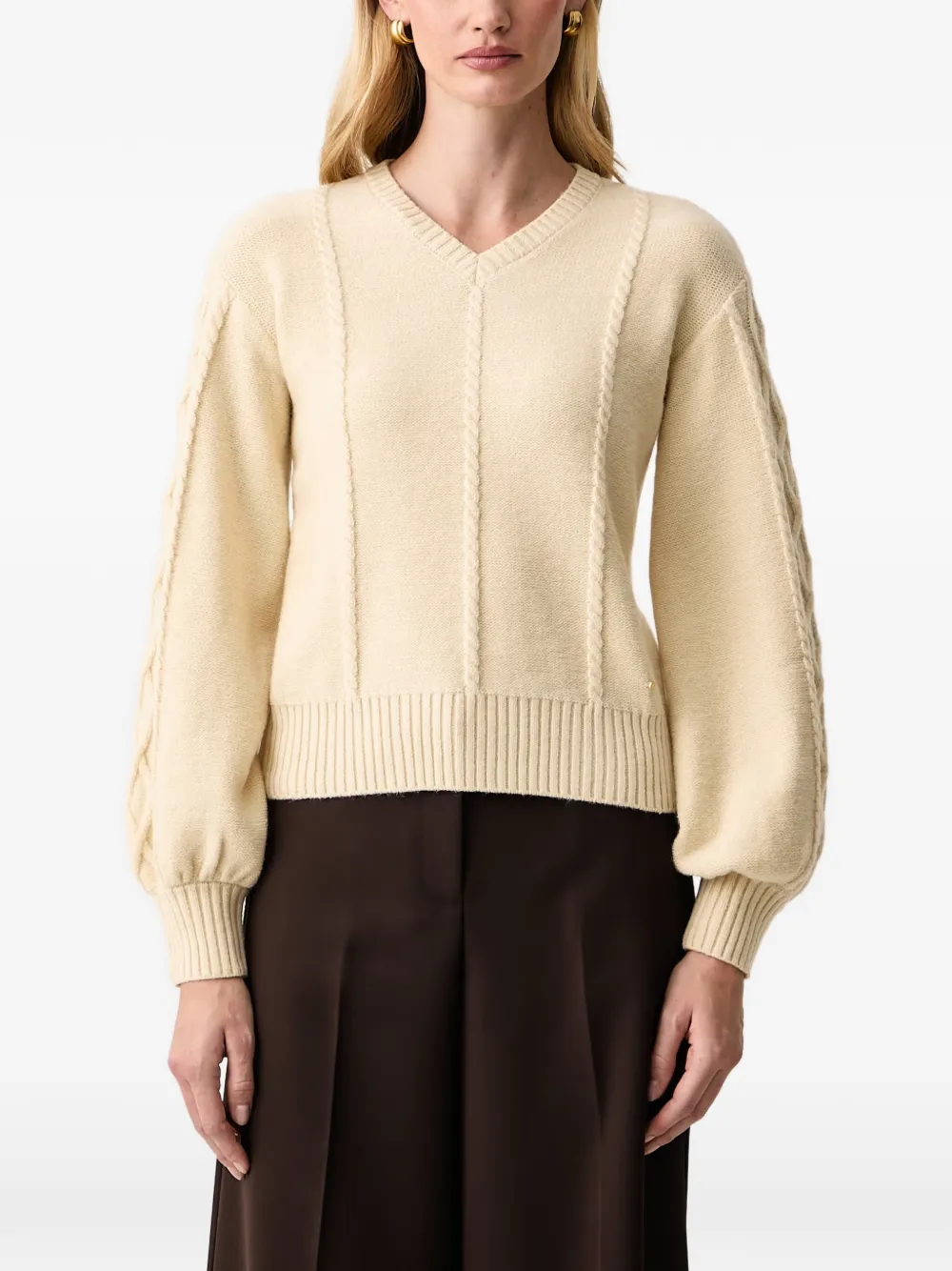 Armani Exchange cable-knit V-neck sweater - Toni neutri
