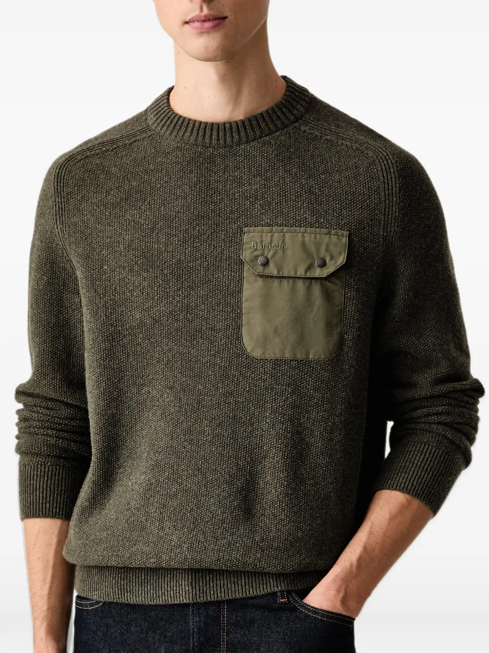 Barbour Stockham textured crew neck jumper Groen