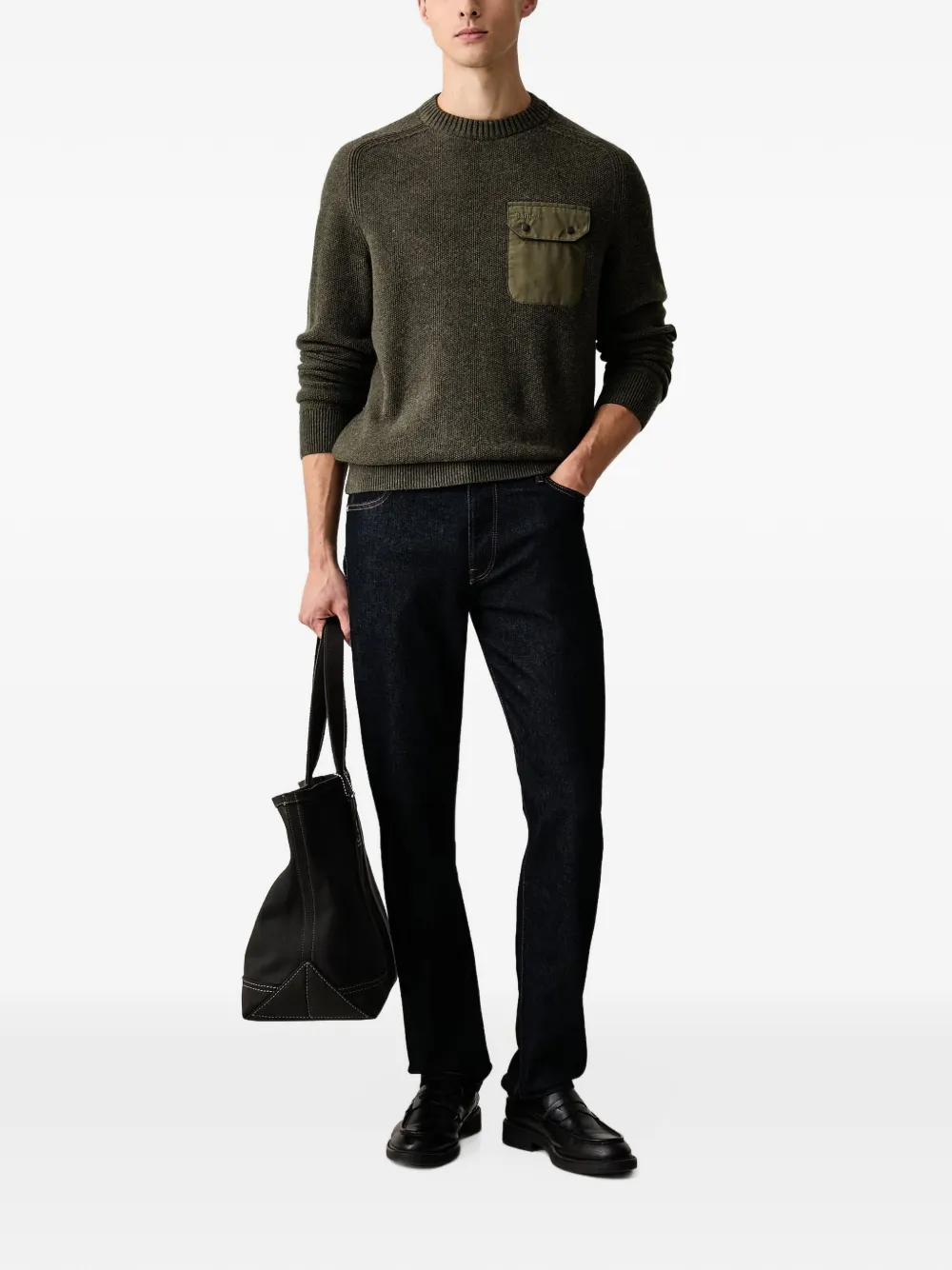 Barbour Stockham textured crew neck jumper Groen