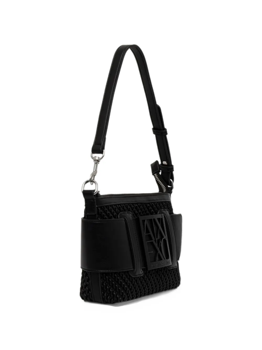 Armani Exchange logo-plaque woven tote bag Zwart
