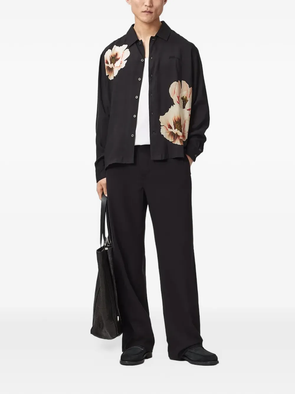 AllSaints floraison long-sleeve oversized shirt Zwart