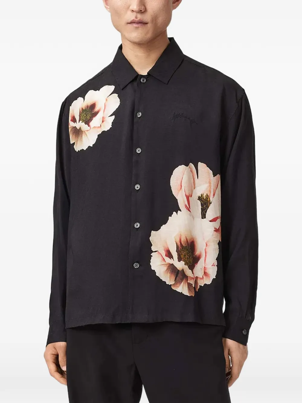 AllSaints floraison long-sleeve oversized shirt - Nero