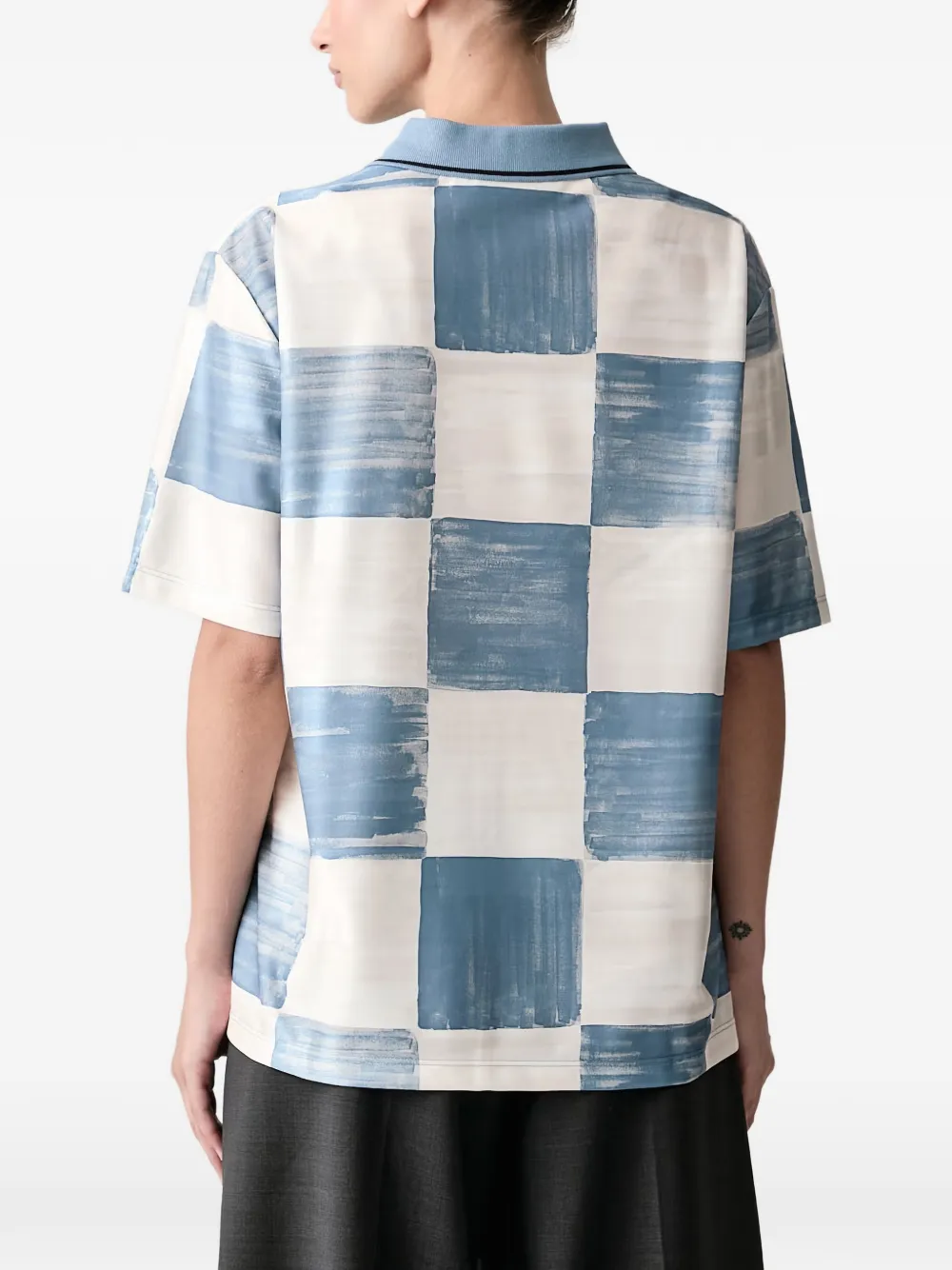 Stine Goya xUmbro checked lace-patch polo shirt Blauw